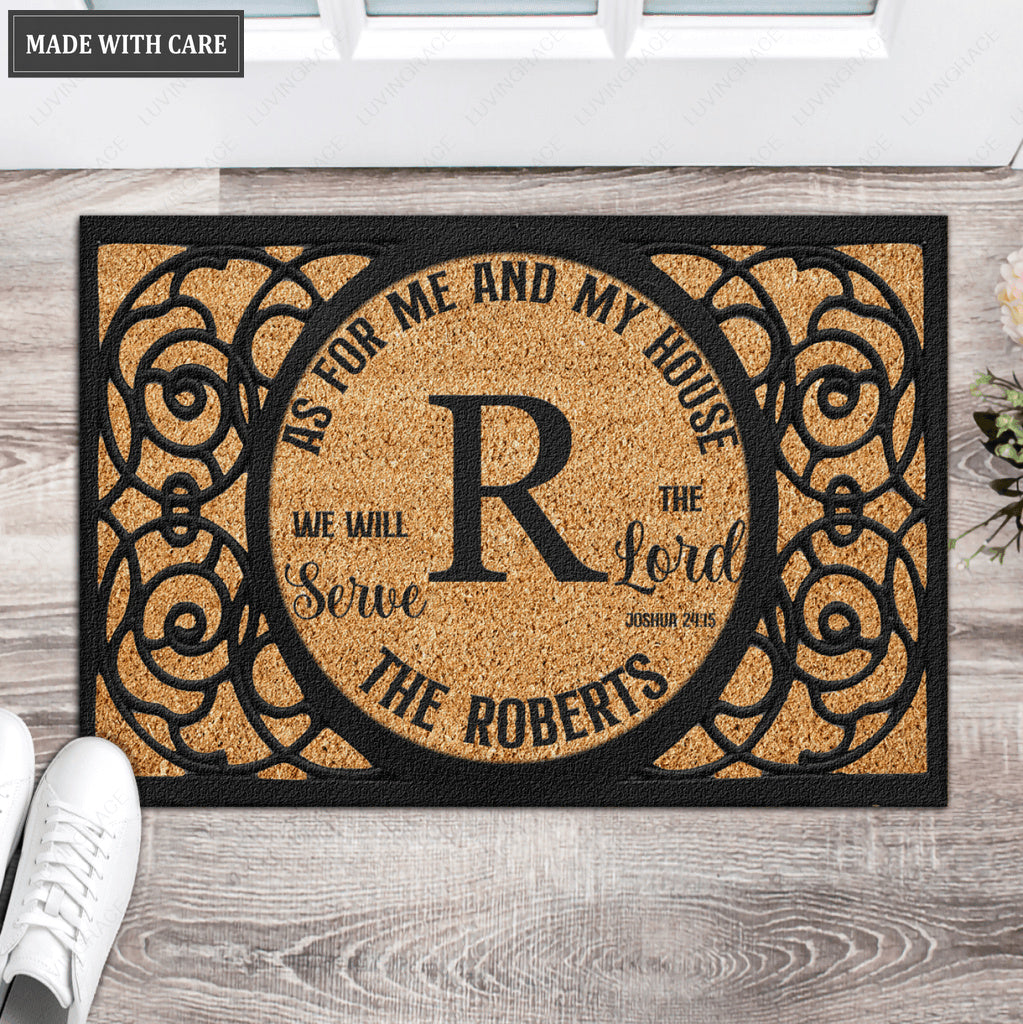 Letter Monogram Serve The Lord Personalized Non-Slip Doormat