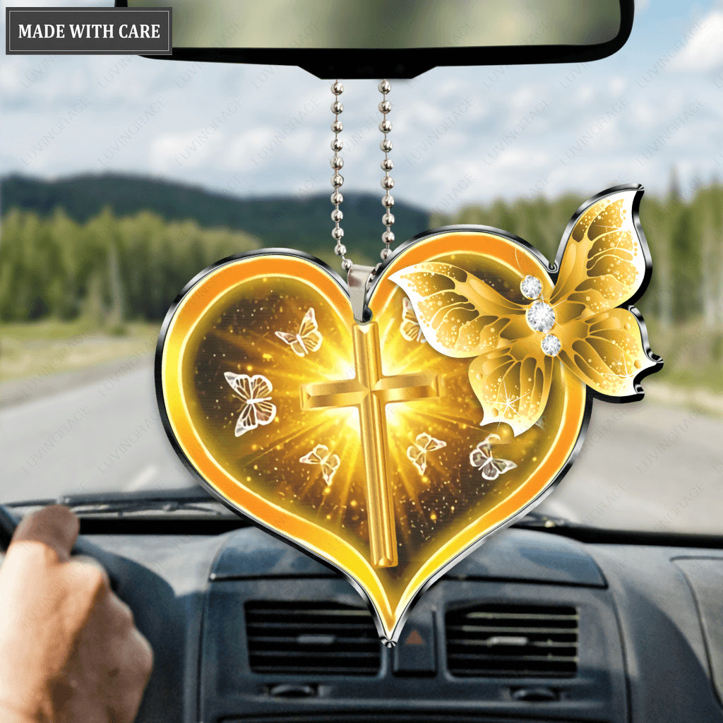 Cross Butterfly Heart Ornament