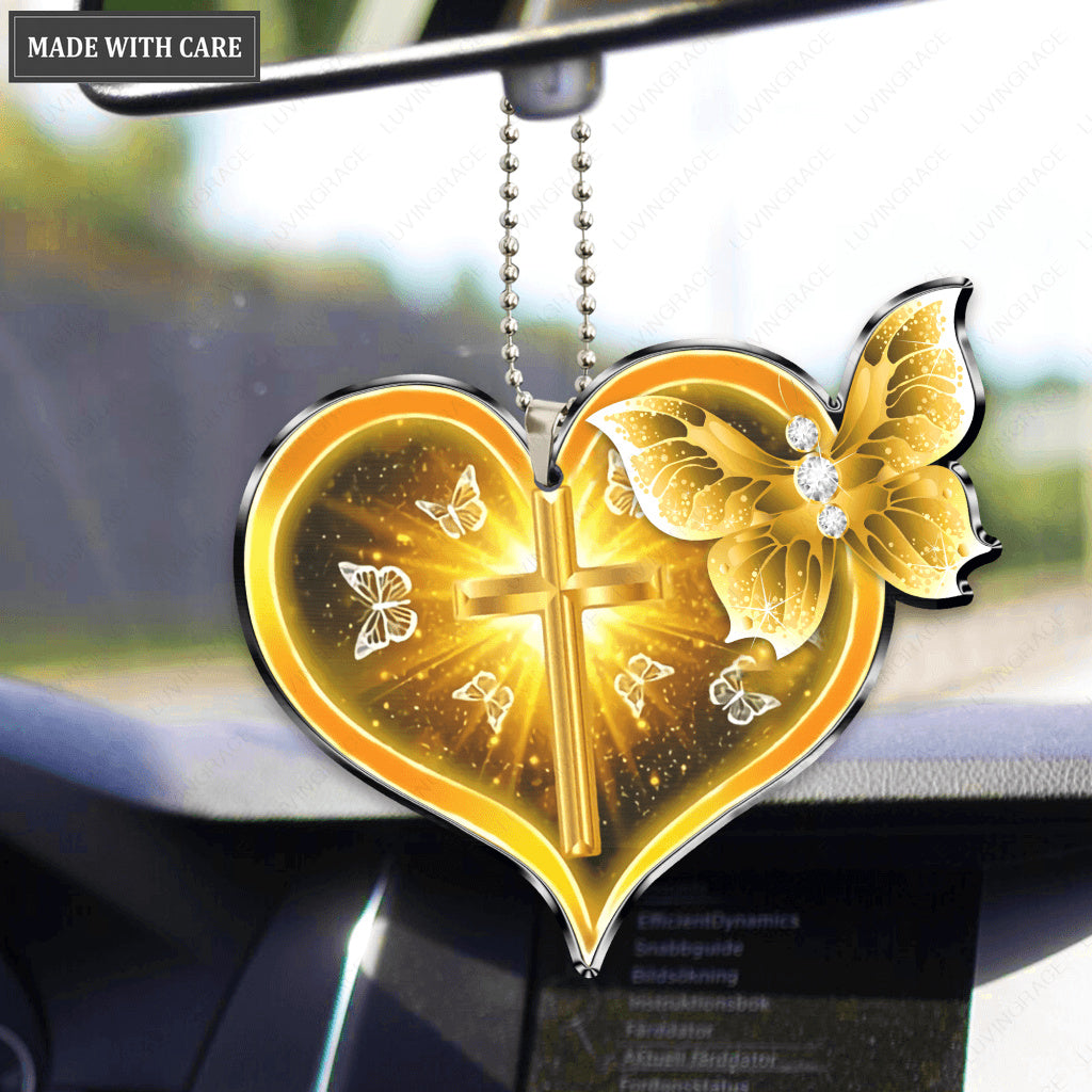 Cross Butterfly Heart Ornament