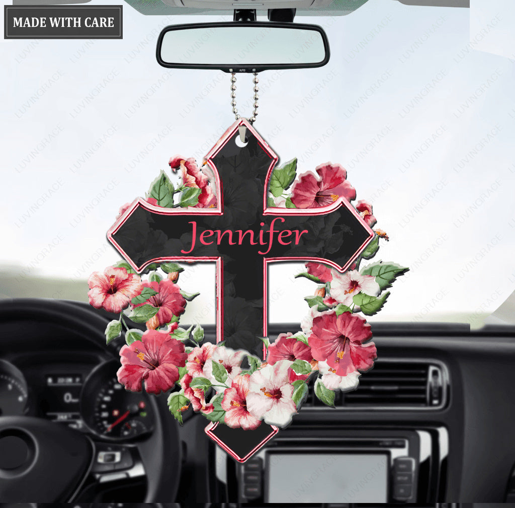 Personalized Hibicus Wreath Cross Ornament
