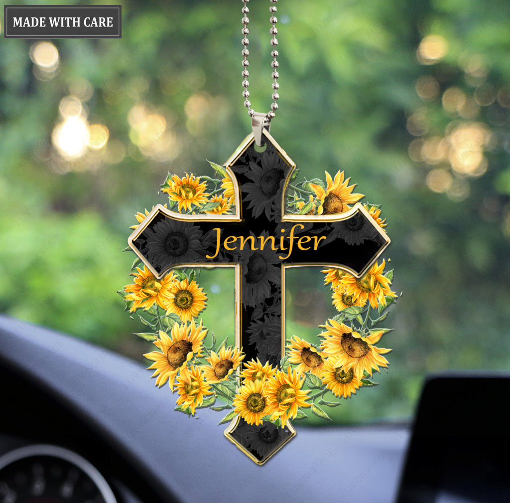 Personalized Sunflower Wreath Cross Ornament