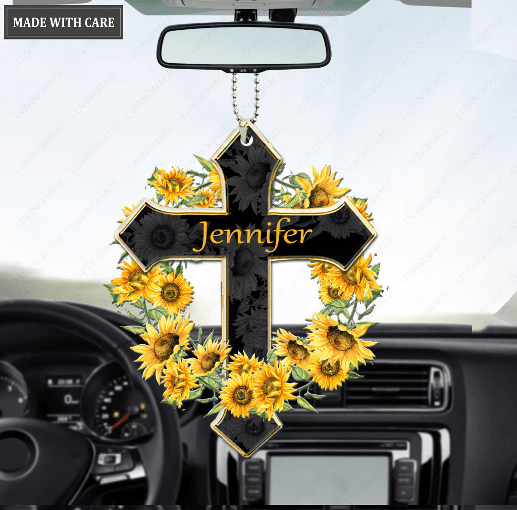 Personalized Sunflower Wreath Cross Ornament