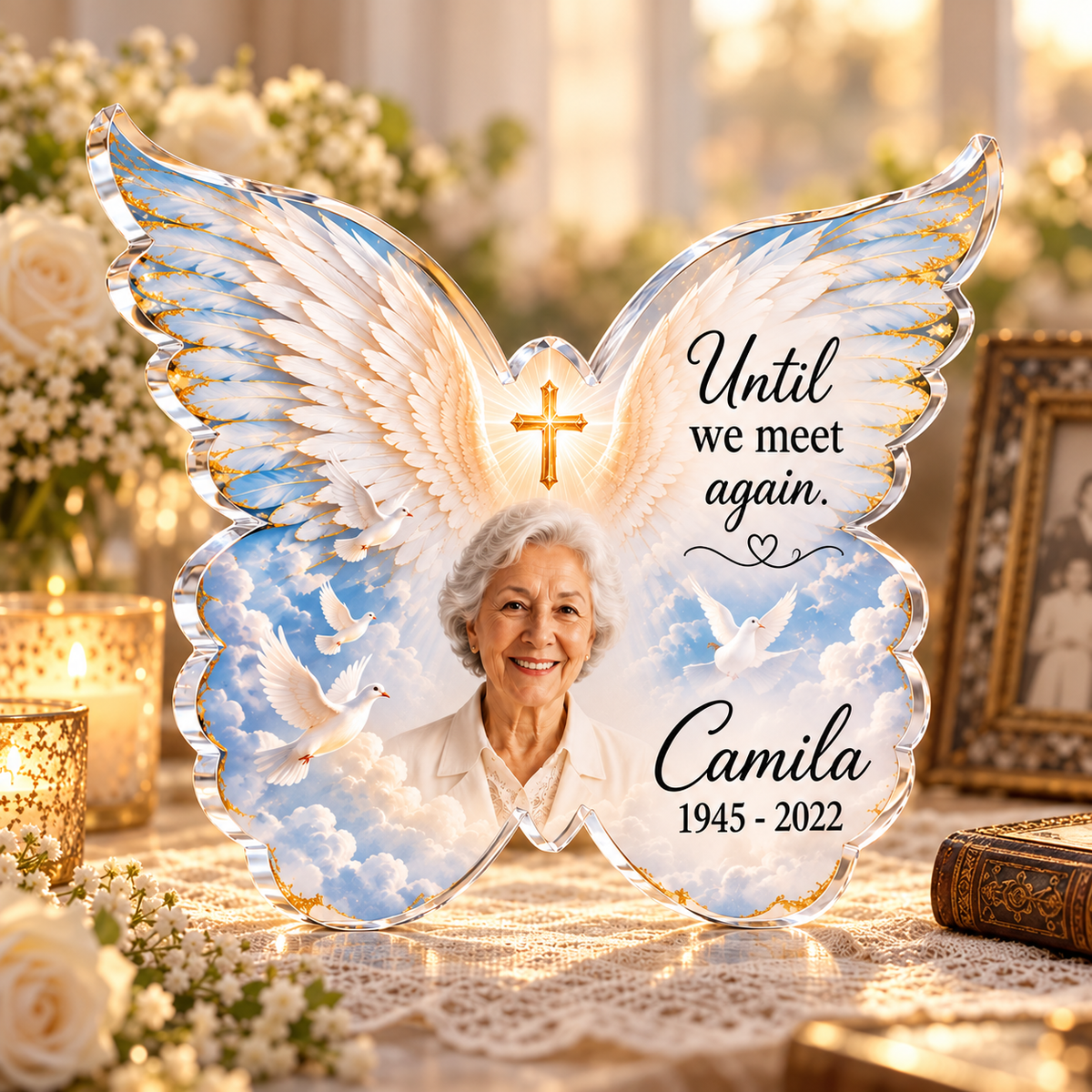 Personalized Angel Wings Memorial Acrylic Plaque – Sympathy Gift for Loss of Loved One