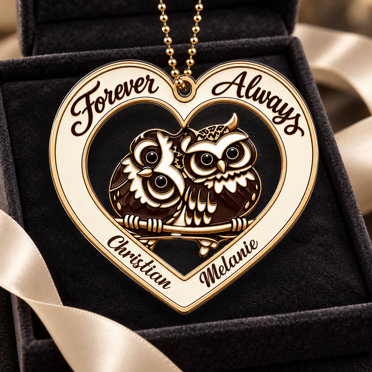Personalized Couple Owl Ornament - Custom Names Forever and Always with Owl Couple Heart Car Ornament - Gift for Couples, Anniversary Gifts for Husband & Wife