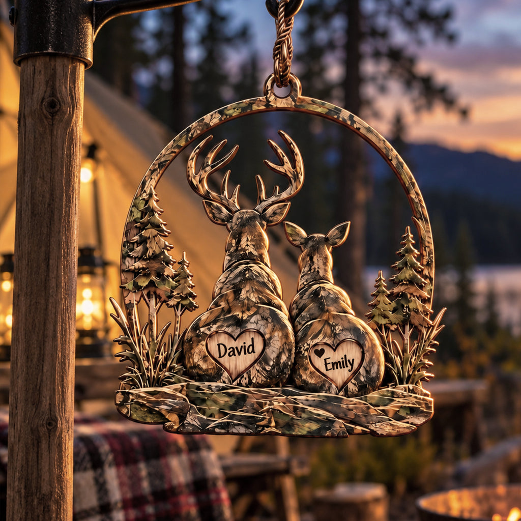 Personalized Names Rustic Woodland Deer Couple Ornament - Anniversary Gift