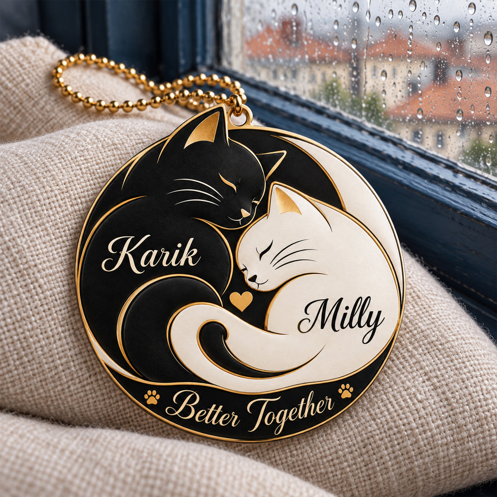 Personalized Names Yin Yang Cat Couple Ornament – Anniversary Gift for Him & Her