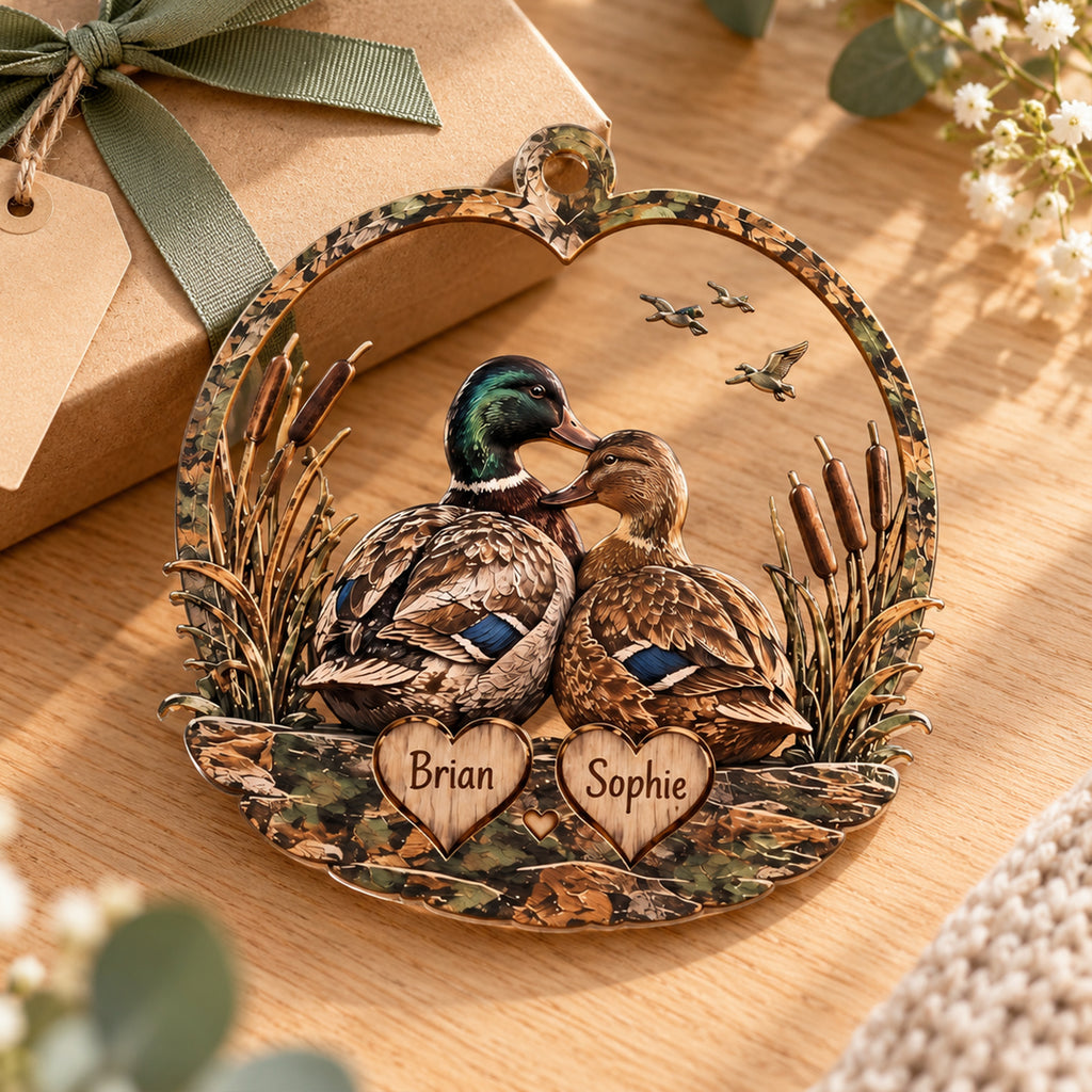 Personalized Names Camo Duck Couple Ornament - Anniversary Gift