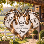 Couple Horse Heart God Blessed Personalized Ornament - Custom Names Horse Couple Heart Car Ornament Gift for Couples, Anniversary Gifts for Husband & Wife