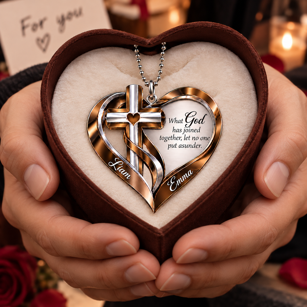 Personalized Names Memorial Cross Heart Ornament – What God Has Joined Together Car Ornament - Ideal Gift for Couples, Anniversary Gift for Jesus Lovers