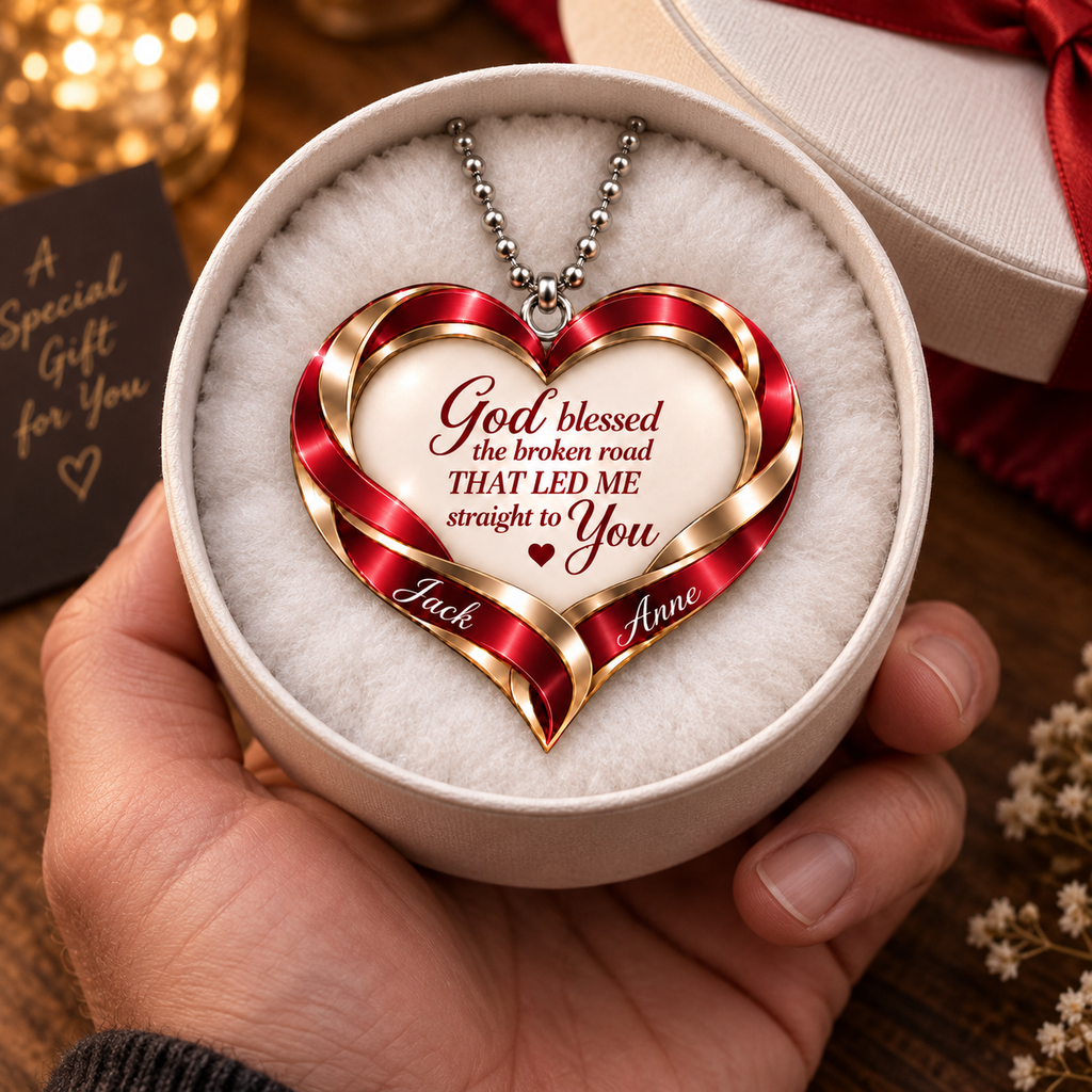 Personalized Romantic Christian Heart Ornament – Custom Names God Blessed Heart Car Ornament - Anniversary Gift for Couples, Gift for Wedding