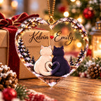 Personalized Names Forever Together Cats Heart Ornament – Romantic Gift for Couples