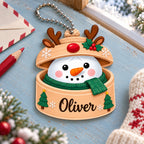 Personalized Name Snowman in Reindeer Hat Ornament – Custom Christmas Keepsake