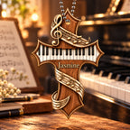 Personalized Name Piano Cross Car Ornament - Gift for Music Lovers, Artist Faith Keepsake