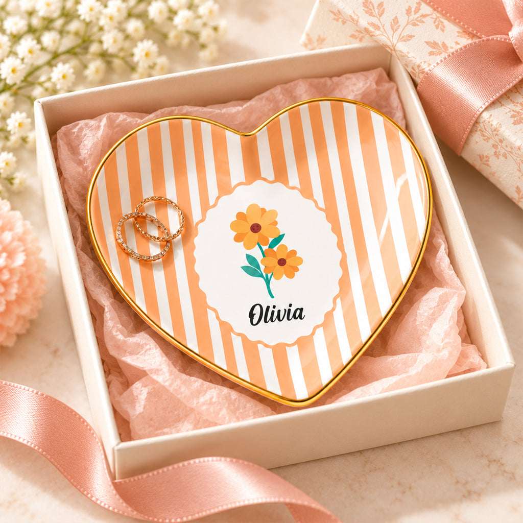 Custom Floral Name Design - Personalized Ring Dish