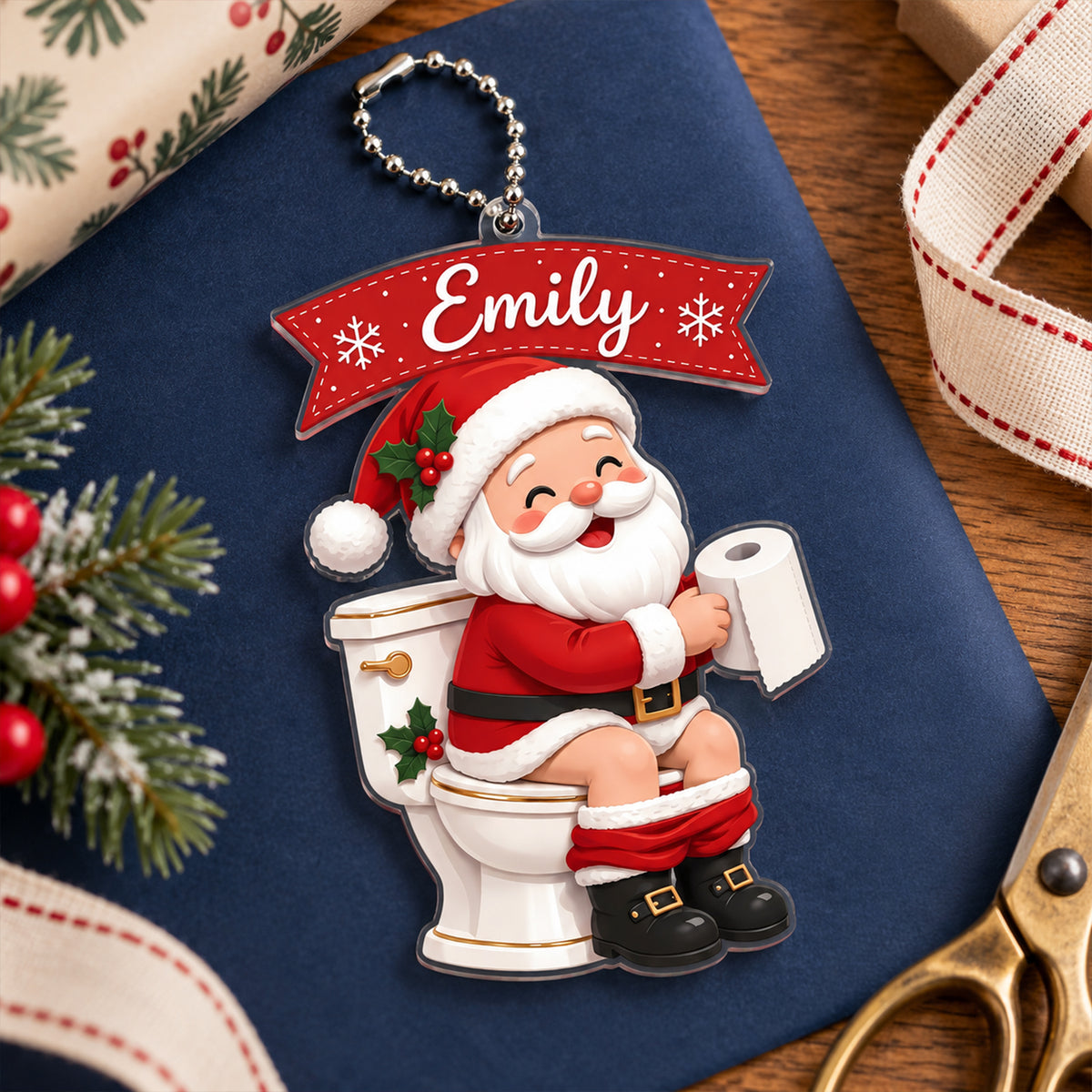 Personalized Funny Santa Claus Ornament – Custom Christmas Bathroom Decor