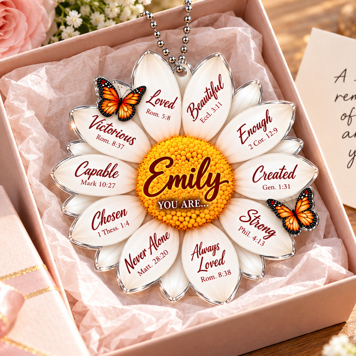 Personalized Name Faith & Love Daisy Ornament – Christian Gift