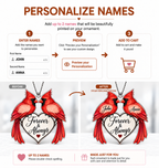 Personalized Cardinal Couple Ornament  - Custom Names Forever & Always Heart Car Ornament Gift for Couples, Anniversary Gifts for Husband & Wife