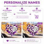 Personalized Names Purple God Blessed Heart Car Ornament - Christian Faith Gift for Couples