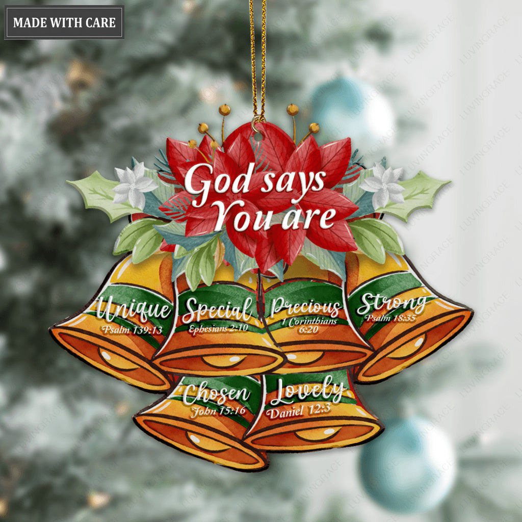 Vintage Christmas Floral Bells God Says You Are Ornament