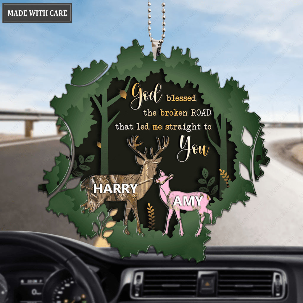 Deer Couple In Forest God Blessed Personalized Ornament
