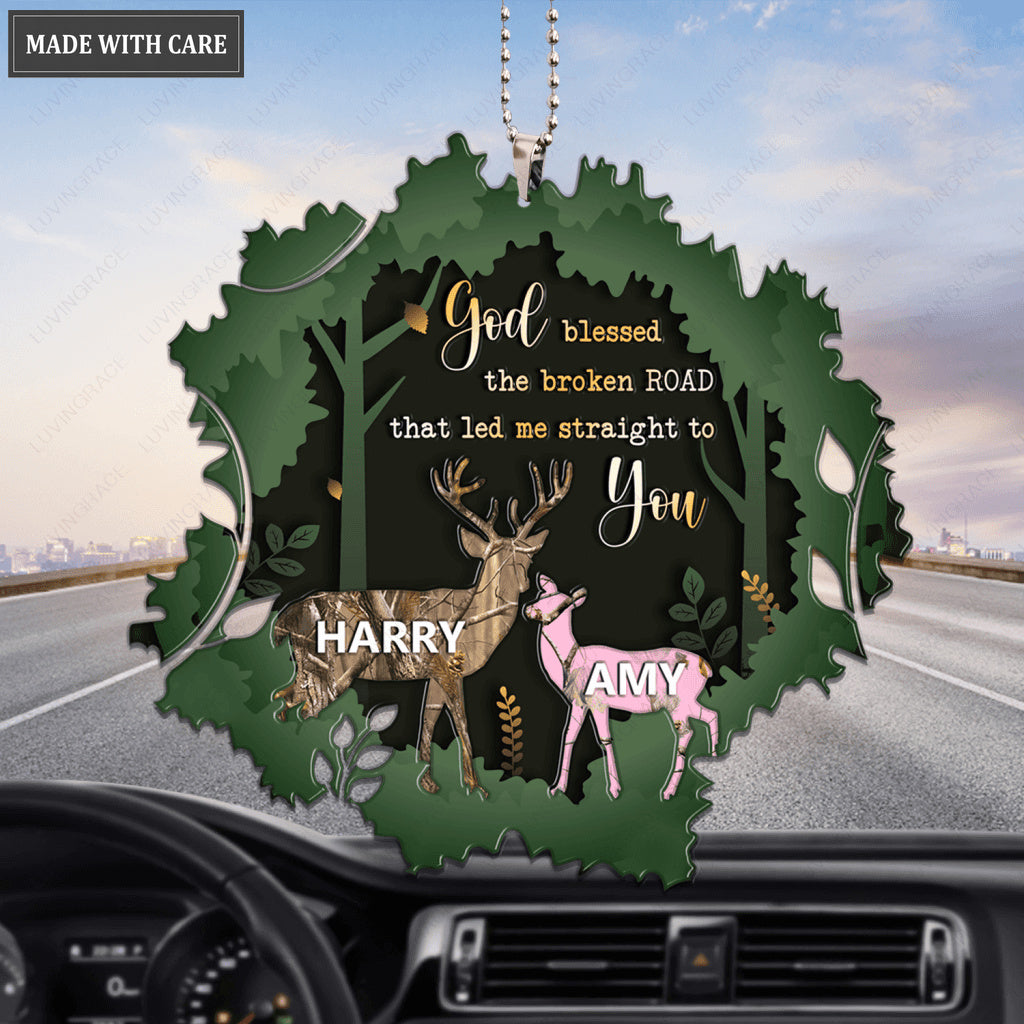 Deer Couple In Forest God Blessed Personalized Ornament