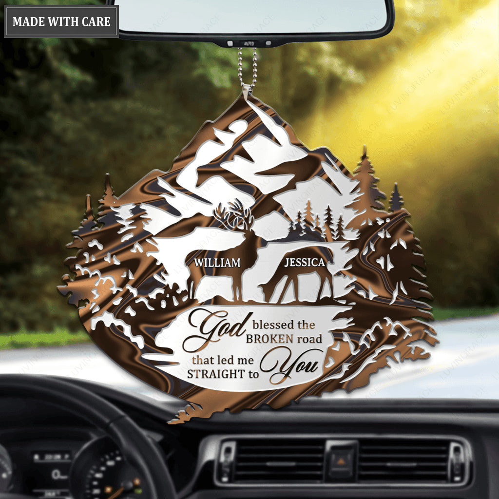 Personalized God Blessed Deer Couple And Forest Ornament