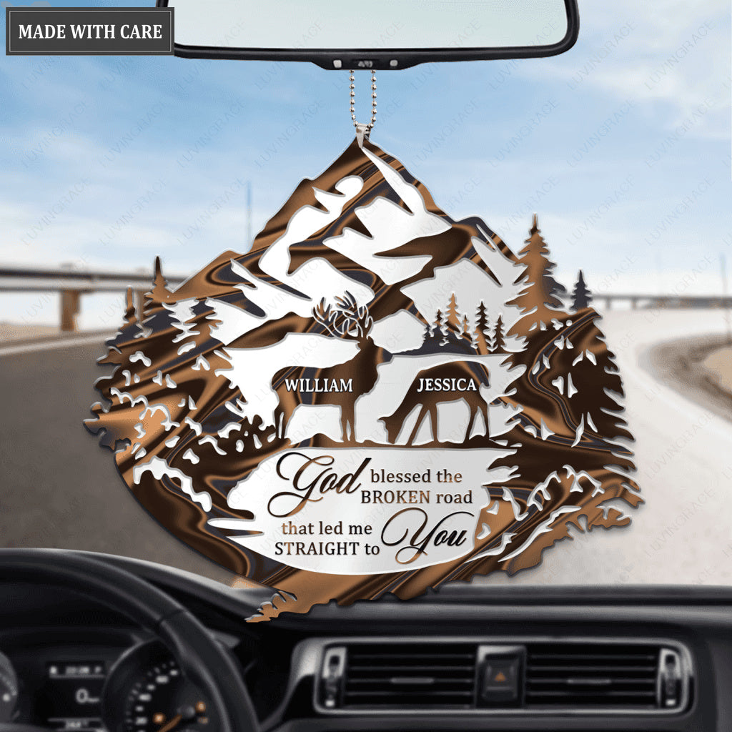 Personalized God Blessed Deer Couple And Forest Ornament