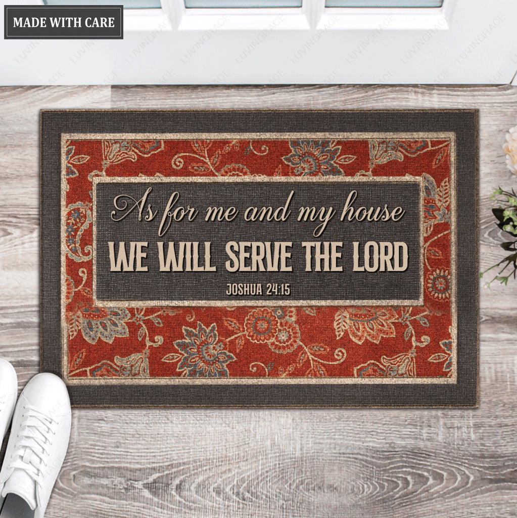 Vintage Flowers Serve The Lord Personalized Doormat