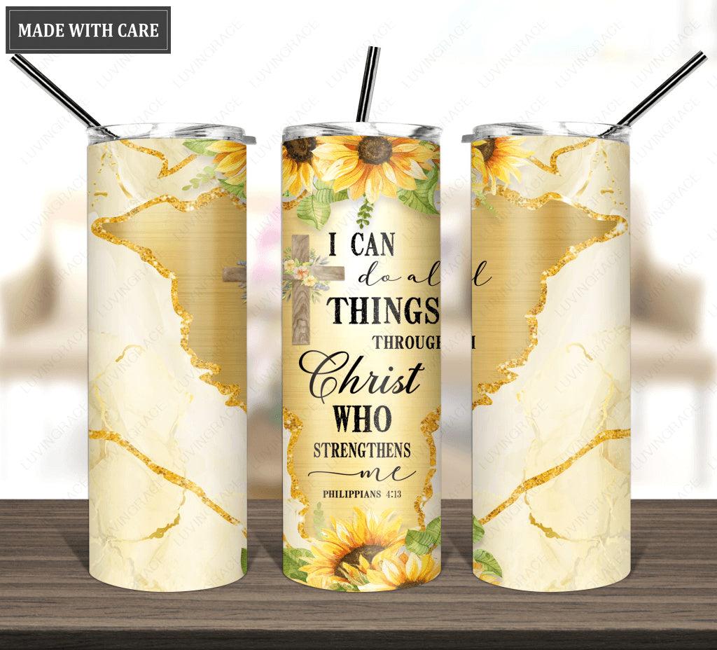 Floral All Things Through Christ Skinny Tumbler