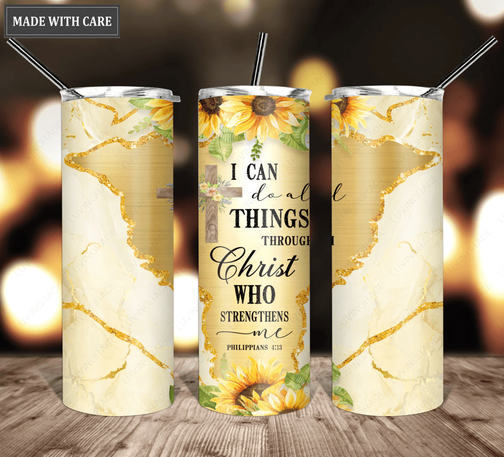 Floral All Things Through Christ Skinny Tumbler