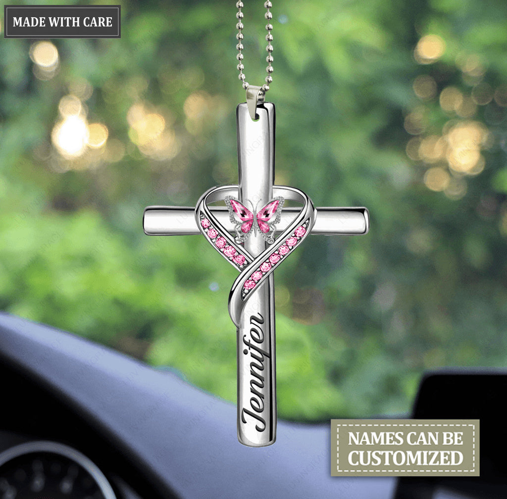 Personalized Butterfly Cross Jewelry Ornament