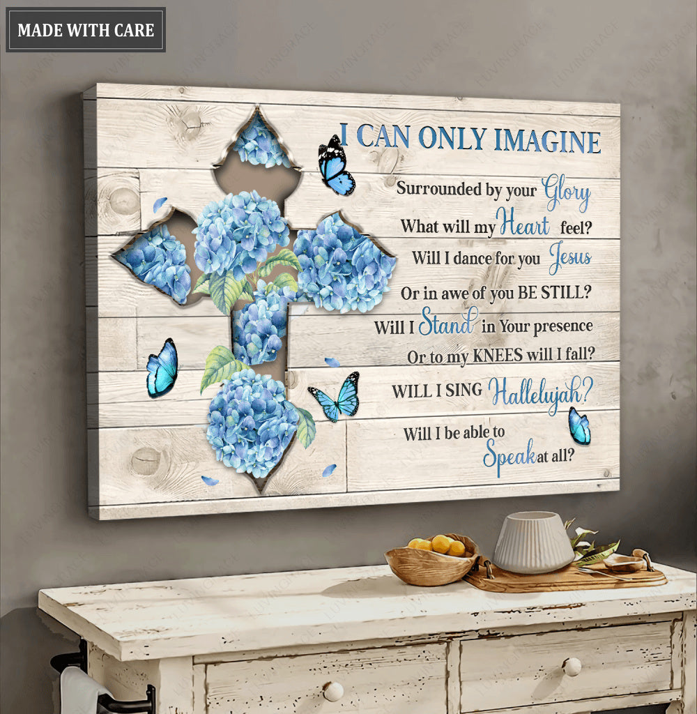 Hydrangea Cross Surrounded By Glory Wall Art