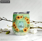 Personalized Sunflower Wreath Be Still And Know That I Am God Wine Tumbler