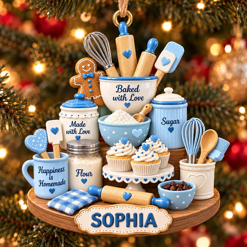 Personalized Name 3D Raised Baked with Love Baker Christmas Ornament