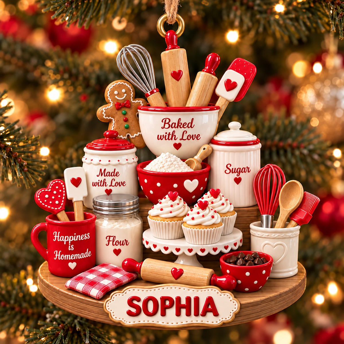 Personalized Name 3D Raised Baked with Love Baker Christmas Ornament