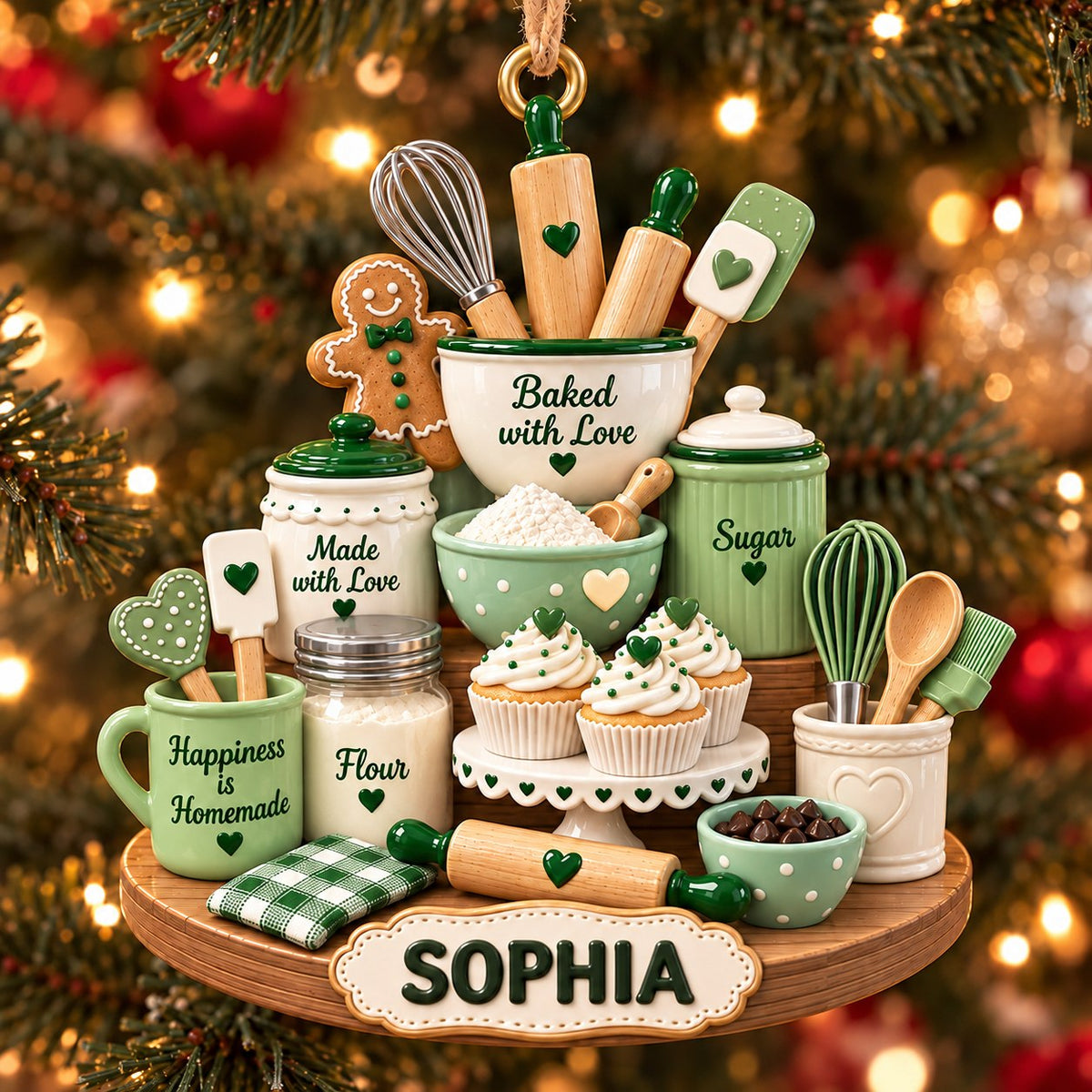 Personalized Name 3D Raised Baked with Love Baker Christmas Ornament