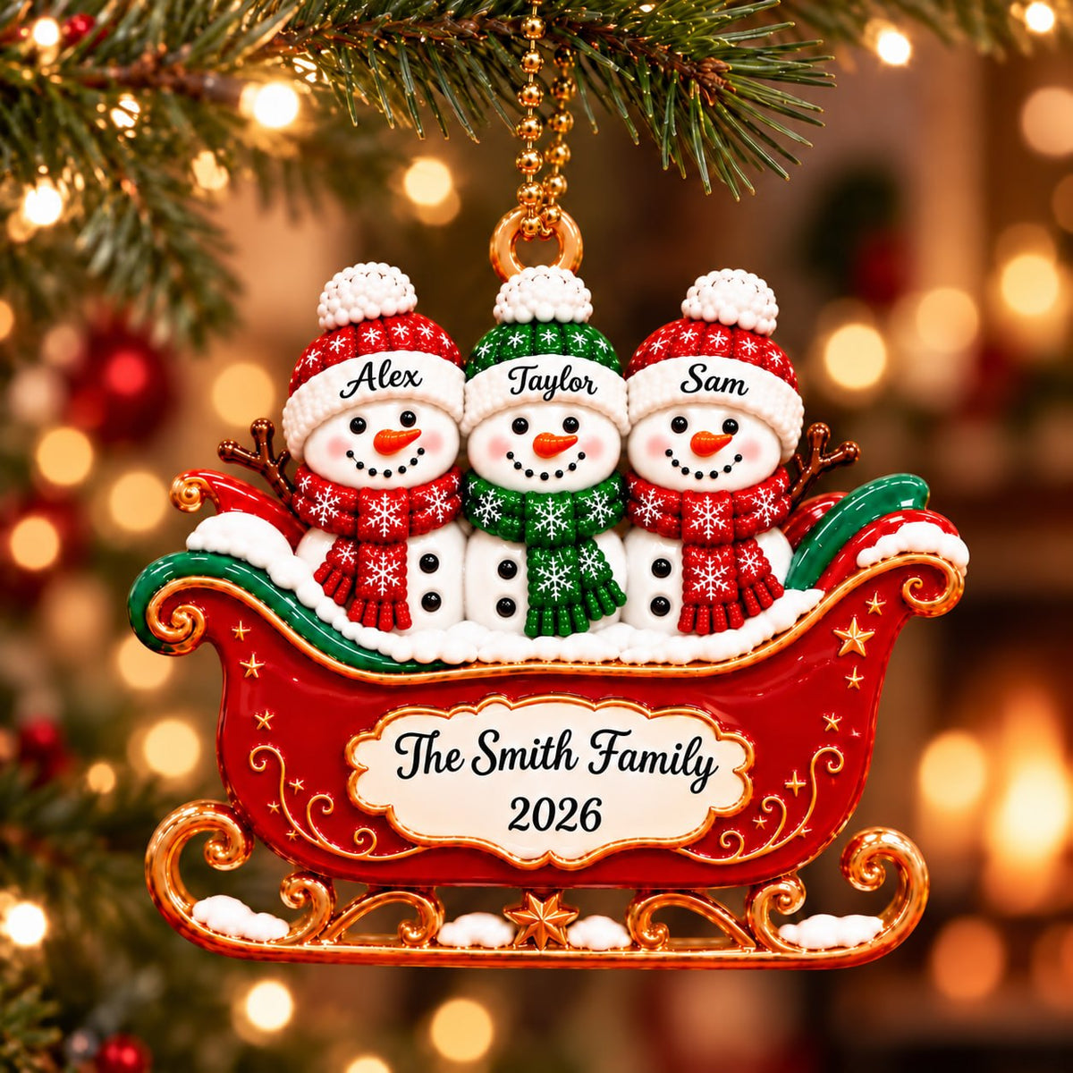 3D Raised Personalized Snowman Christmas Ornament – Family Gift
