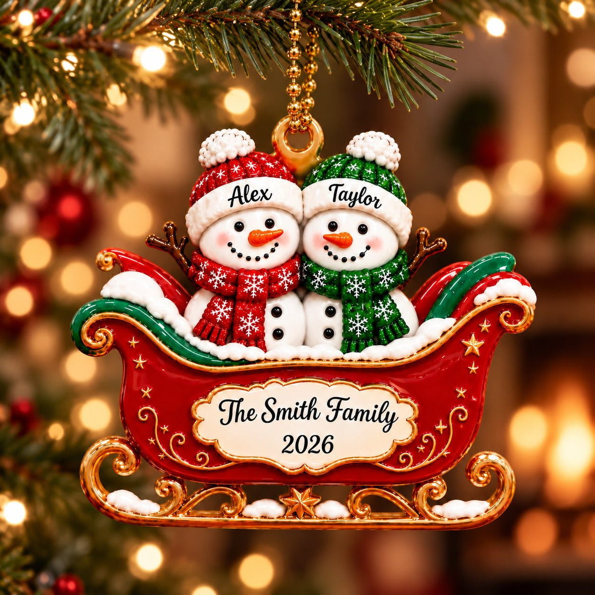 3D Raised Personalized Snowman Christmas Ornament – Family Gift