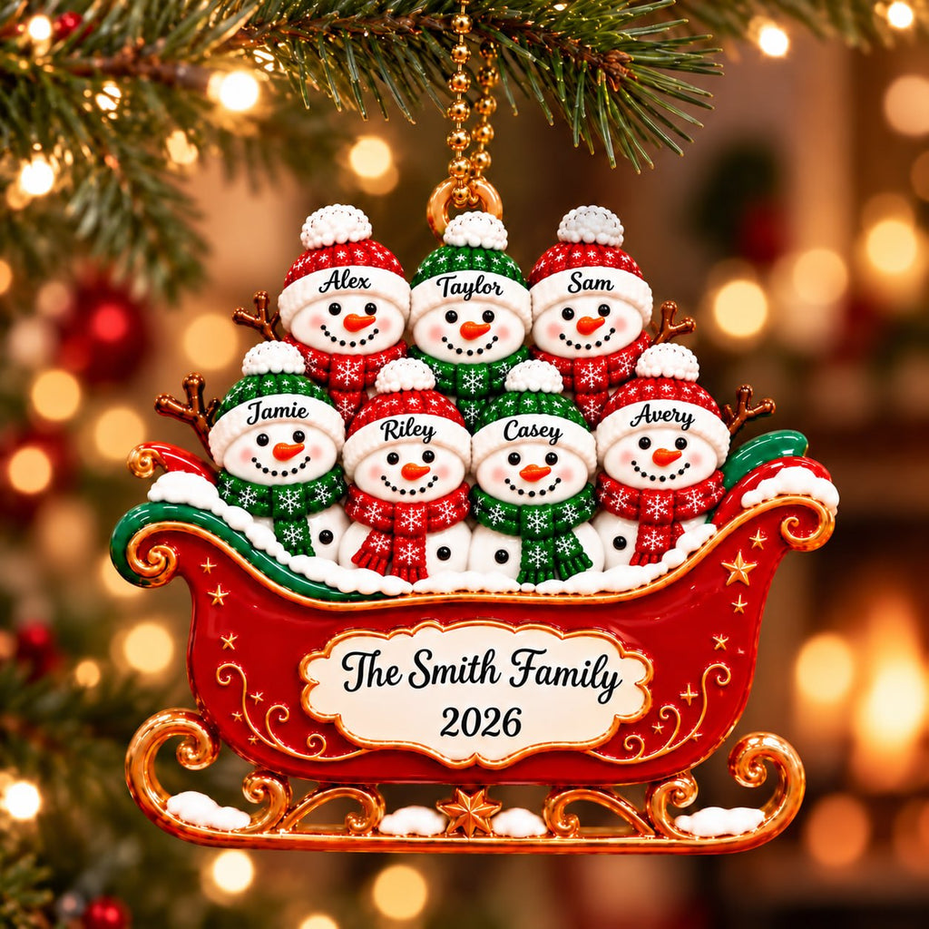 3D Raised Personalized Snowman Christmas Ornament – Family Gift