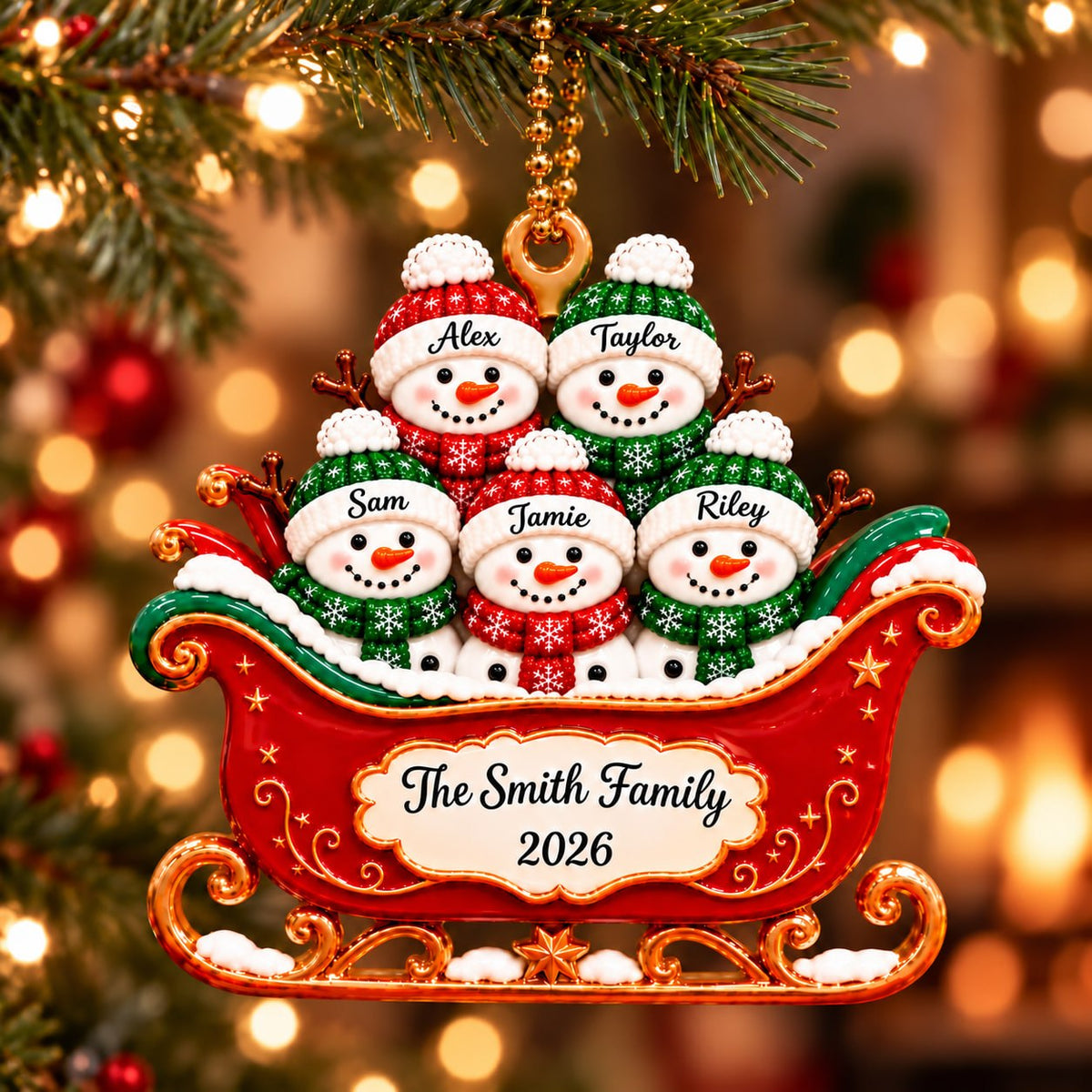 3D Raised Personalized Snowman Christmas Ornament – Family Gift