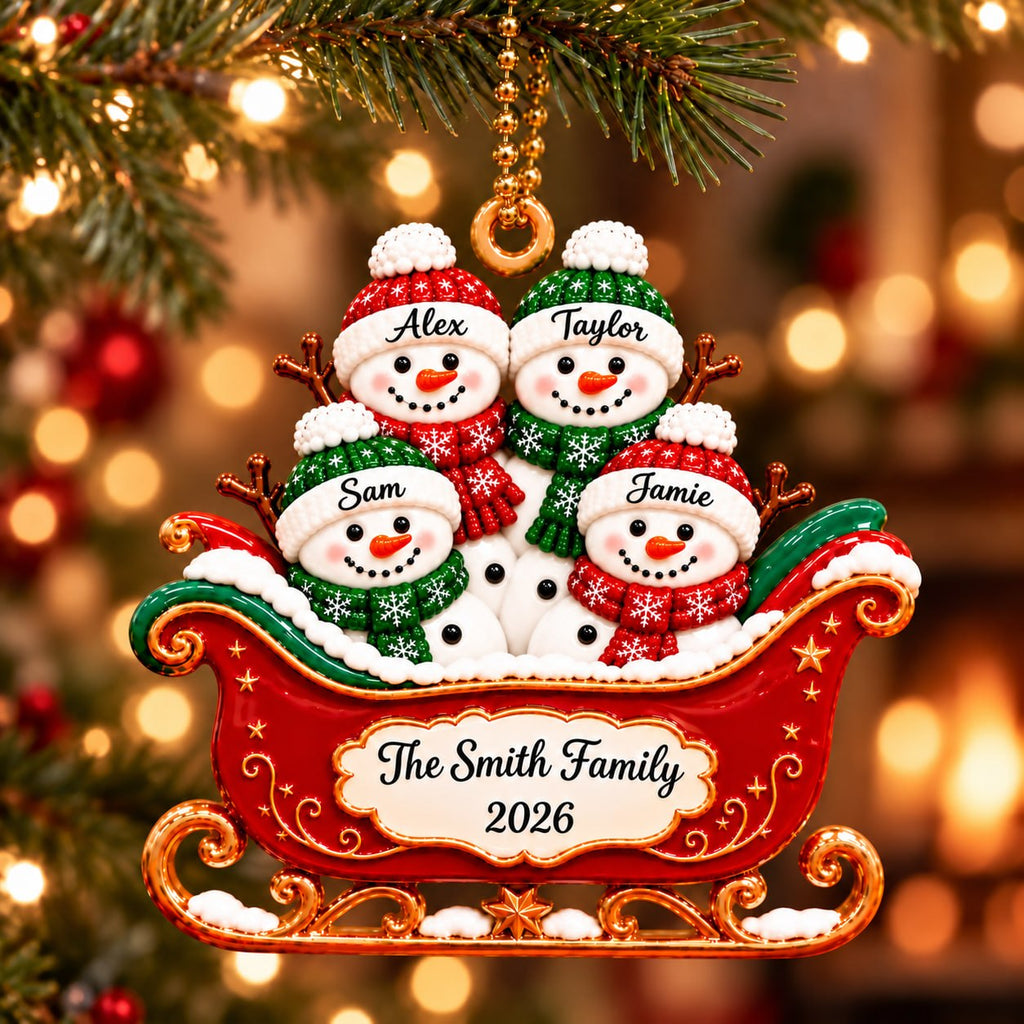 3D Raised Personalized Snowman Christmas Ornament – Family Gift