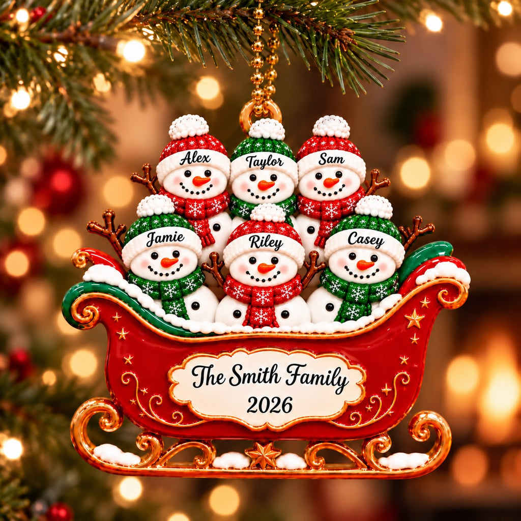3D Raised Personalized Snowman Christmas Ornament – Family Gift