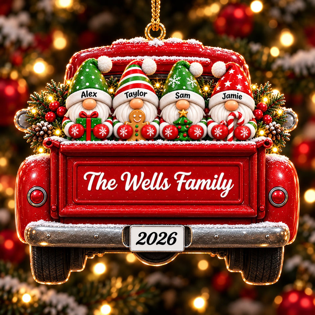 3D Raised Personalized Christmas Gnome Truck Ornament