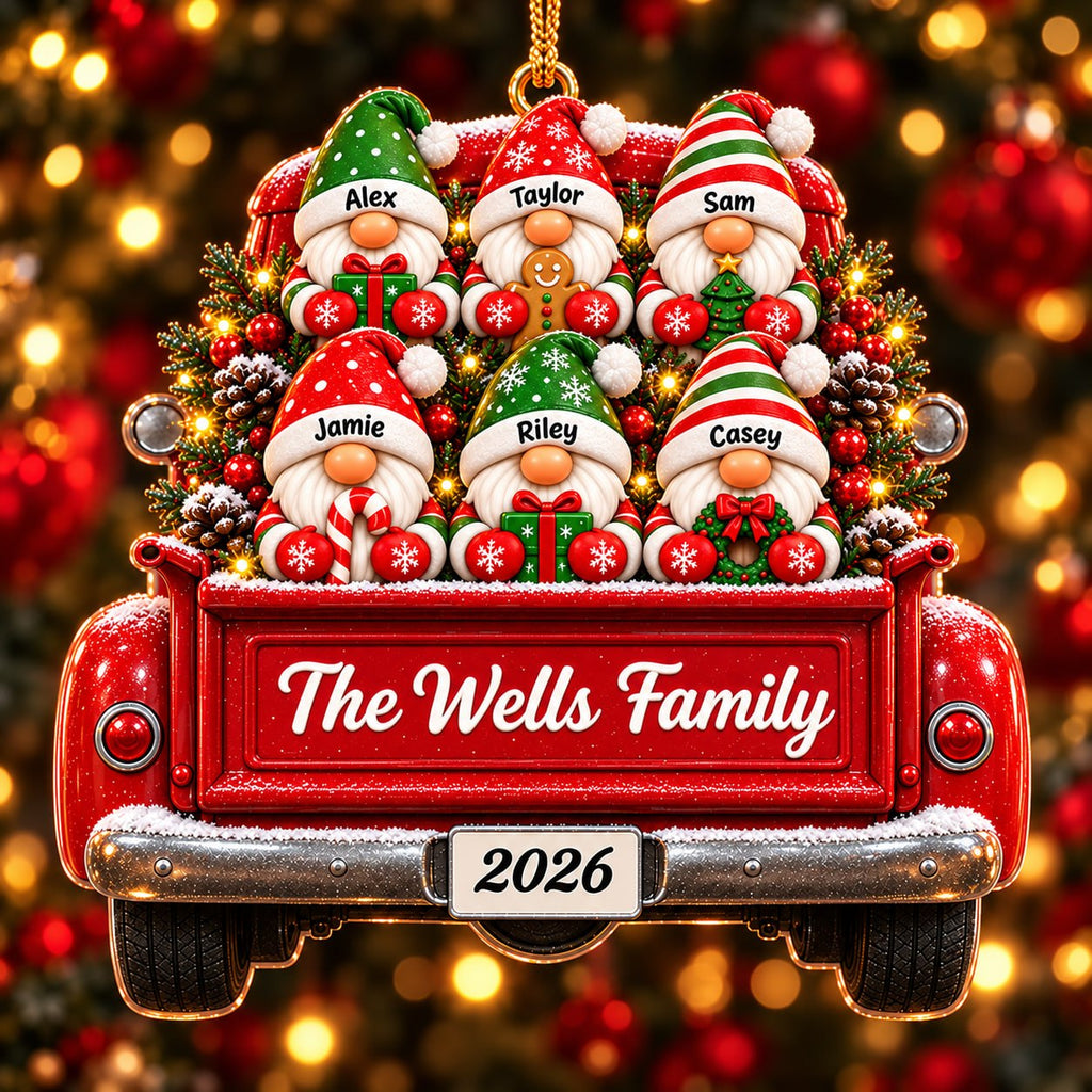 3D Raised Personalized Christmas Gnome Truck Ornament