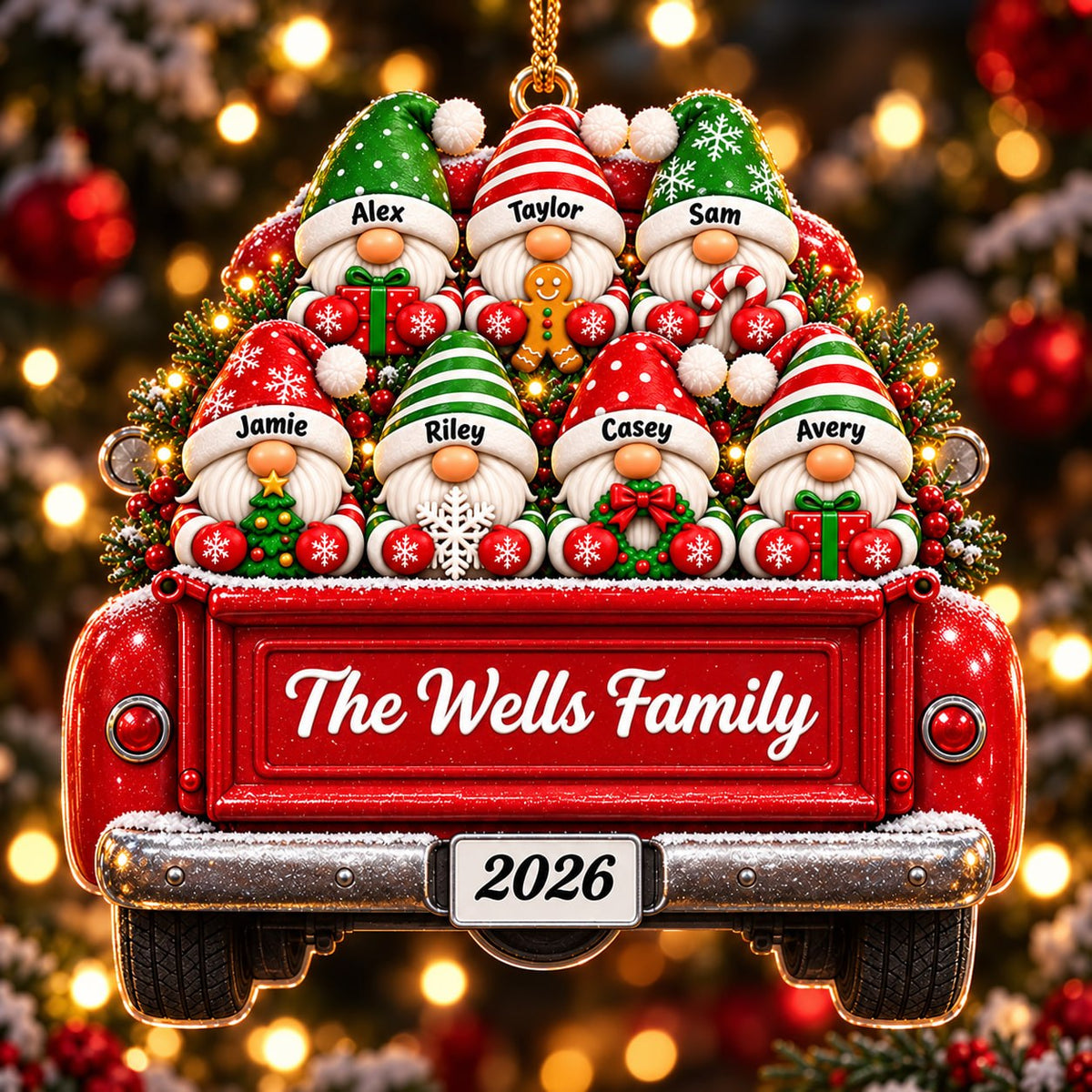 3D Raised Personalized Christmas Gnome Truck Ornament