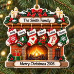 3D Raised Personalized Christmas Fireplace Stocking Ornament – Family Gift