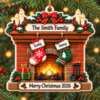 3D Raised Personalized Christmas Fireplace Stocking Ornament – Family Gift