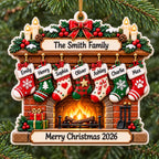 3D Raised Personalized Christmas Fireplace Stocking Ornament – Family Gift