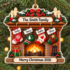 3D Raised Personalized Christmas Fireplace Stocking Ornament – Family Gift