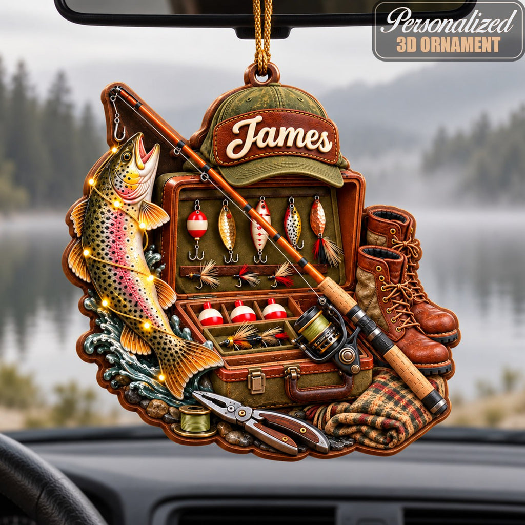 3D Raised Personalized Name Bass Fishing Tackle Box Ornament